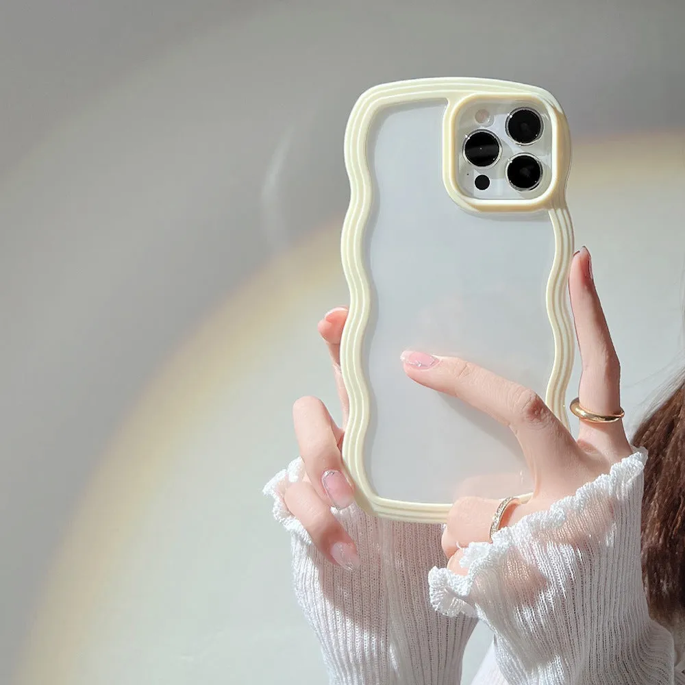 Wave border solid colour TPU phone case for iPhone in purple, flexible protective cover