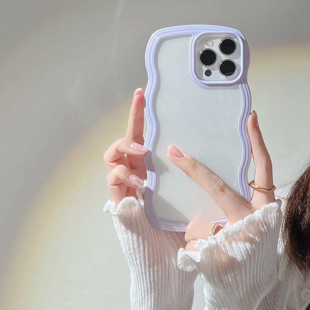 Wave border solid colour TPU phone case for iPhone in purple, flexible protective cover
