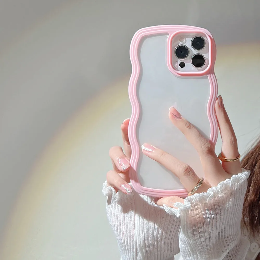 Wave border solid colour TPU phone case for iPhone in purple, flexible protective cover