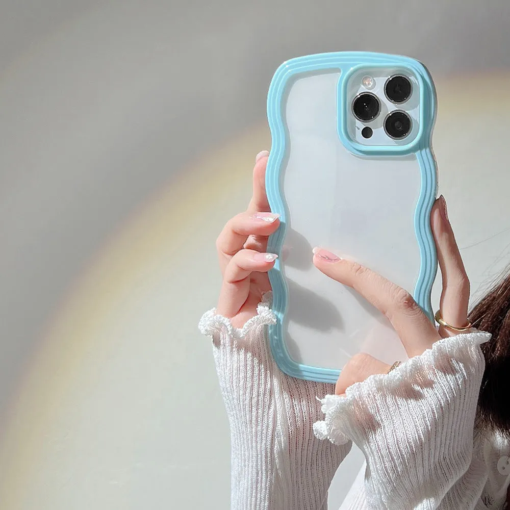 Wave border solid colour TPU phone case for iPhone in purple, flexible protective cover