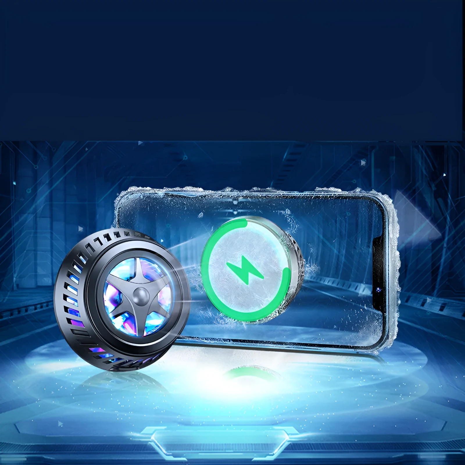 Black compatible cooling stand for iPhone 12 series with liquid radiator and small fan