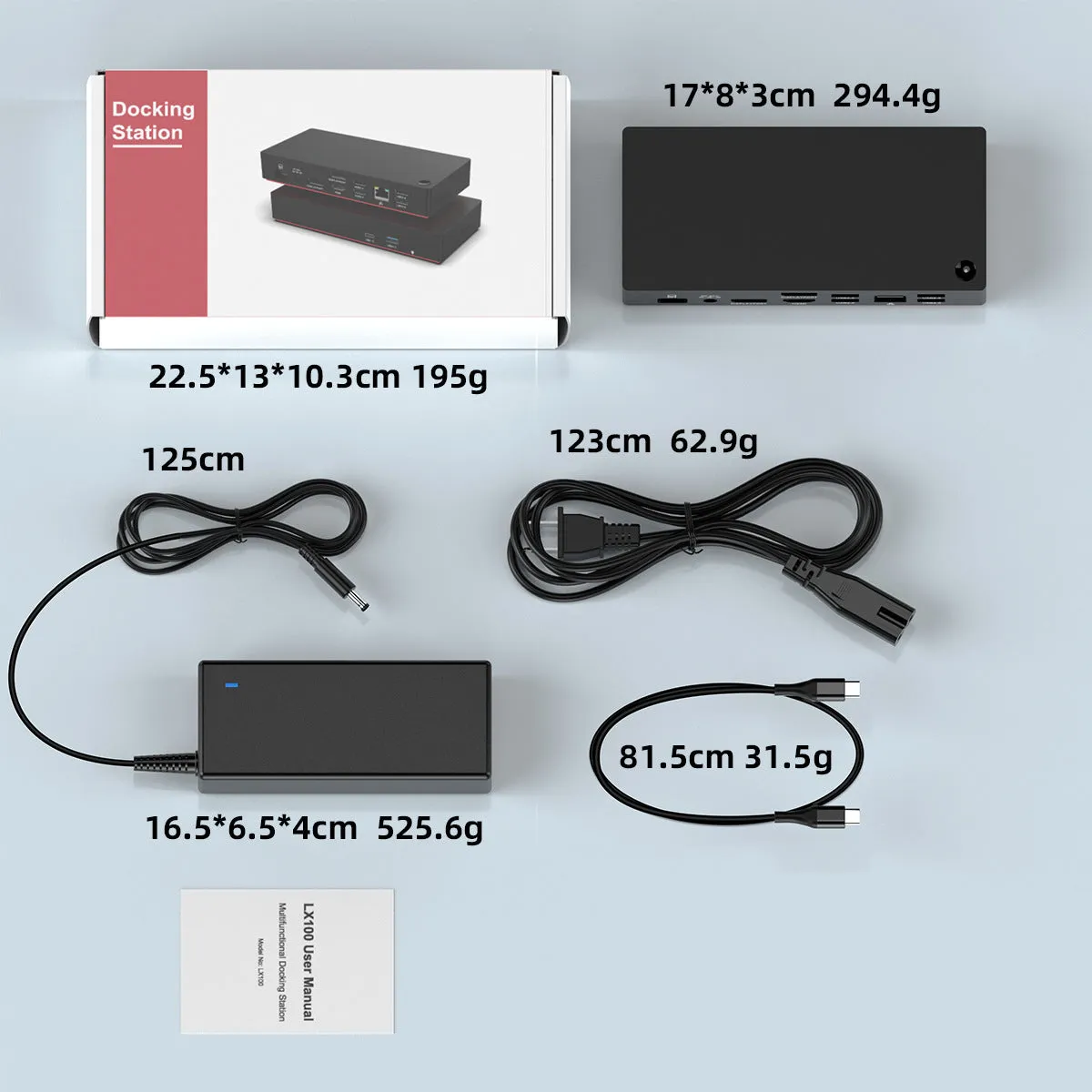 Type-C docking station with 12 ports, 4K display support, and 81.5cm cable