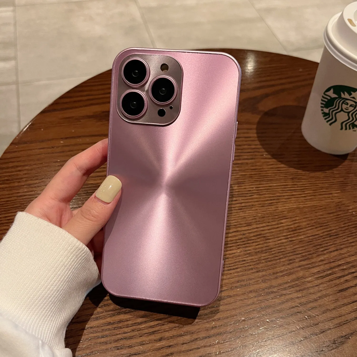 PC frosted all-inclusive phone case with lens protector for Apple iPhone 15 in champagne gold
