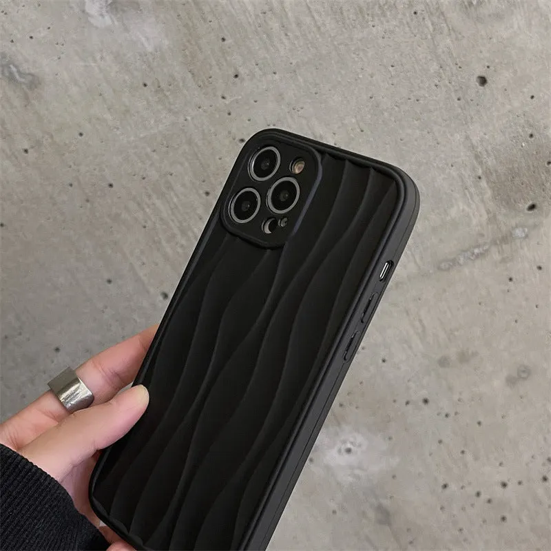 Water ripple midnight black TPU phone case for iPhone 14 series with fall prevention texture