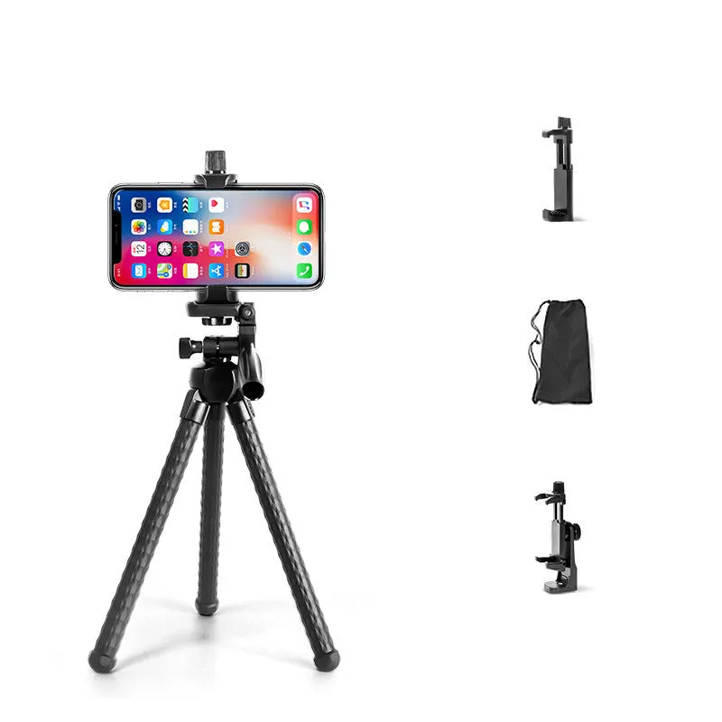 VCT-3280 octopus tripod with large mobile phone holder showing bendable rubber legs