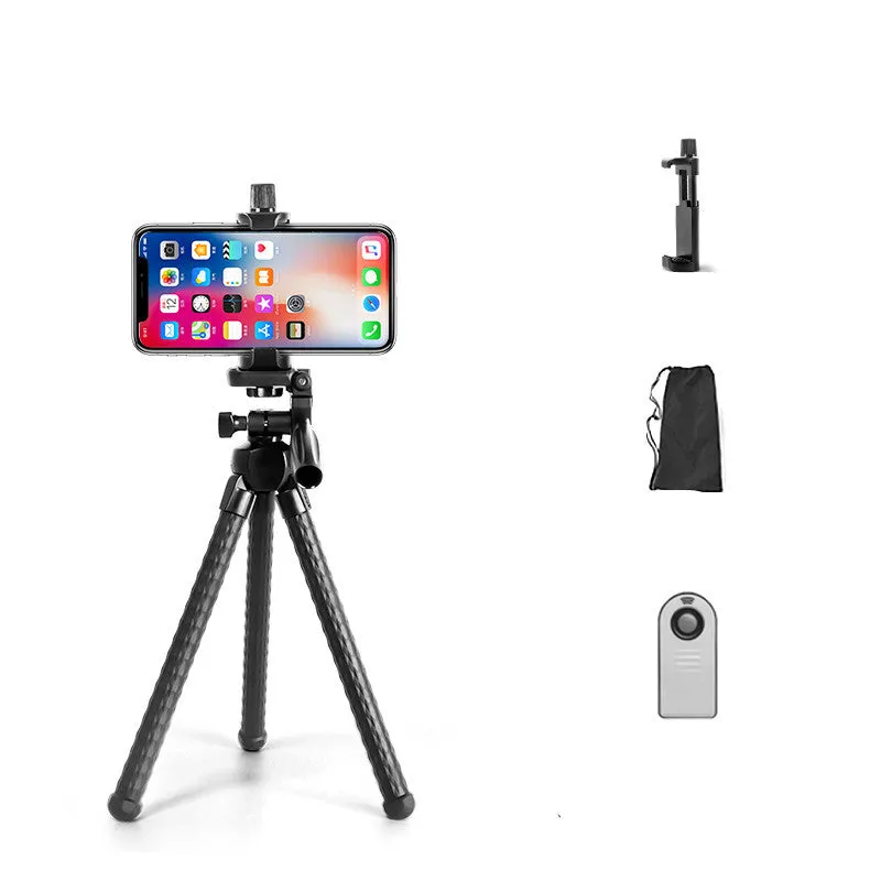 VCT-3280 octopus tripod with large mobile phone holder showing bendable rubber legs