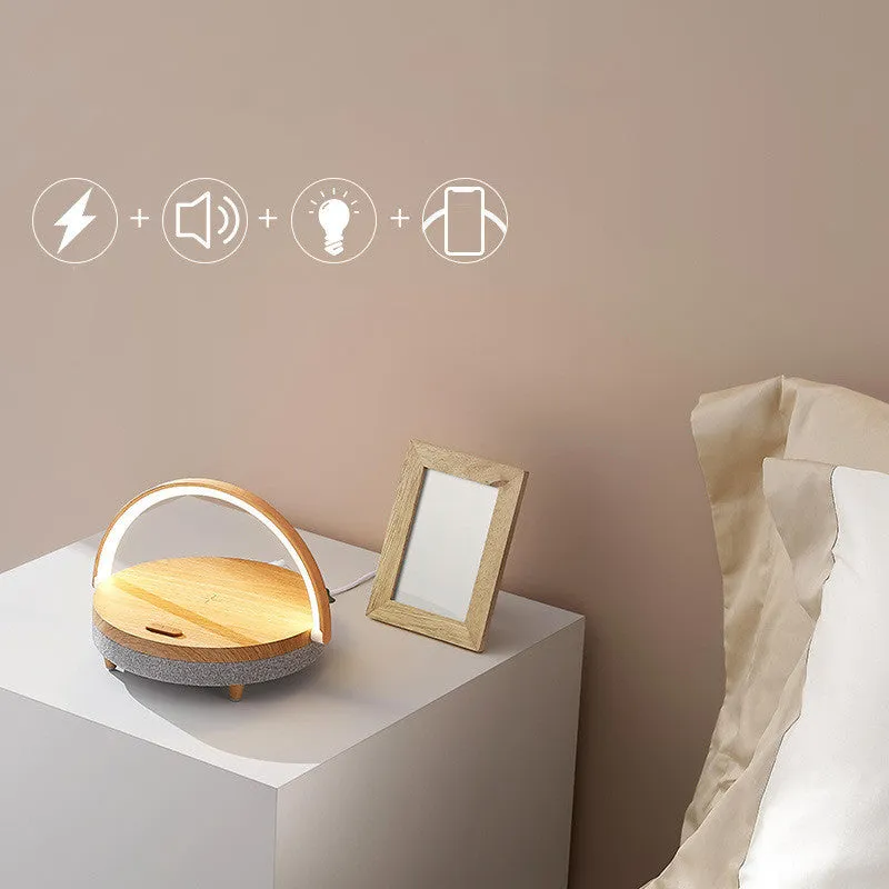 Wireless charging lamp with Bluetooth speaker and mobile phone holder in marble pattern finish
