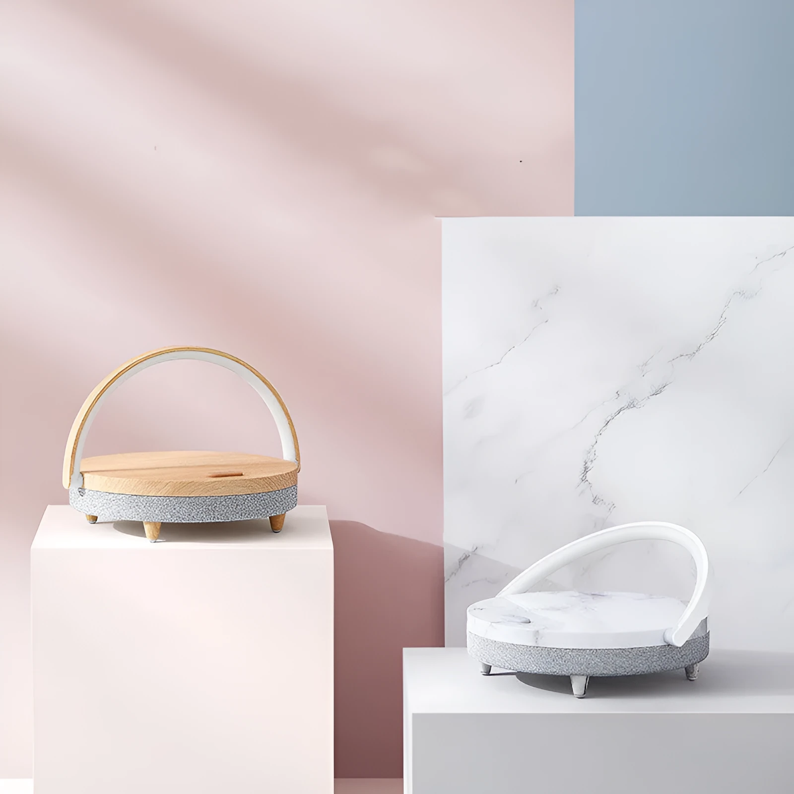 Wireless charging lamp with Bluetooth speaker and mobile phone holder in marble pattern finish