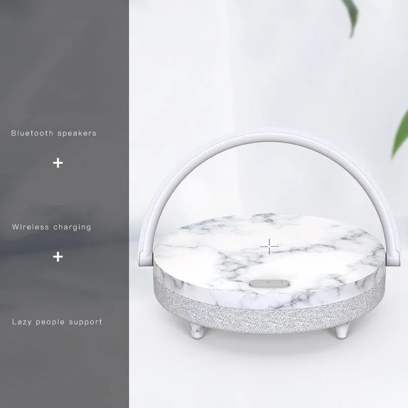 Wireless charging lamp with Bluetooth speaker and mobile phone holder in marble pattern finish