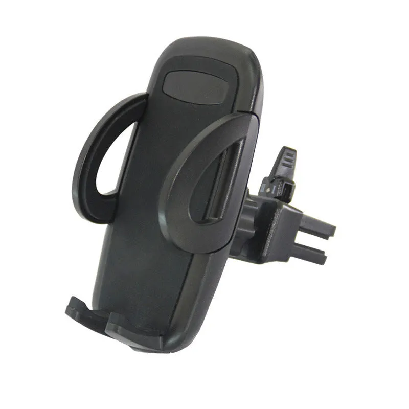 Black plastic car air conditioning outlet mobile phone holder mounted in vehicle vent