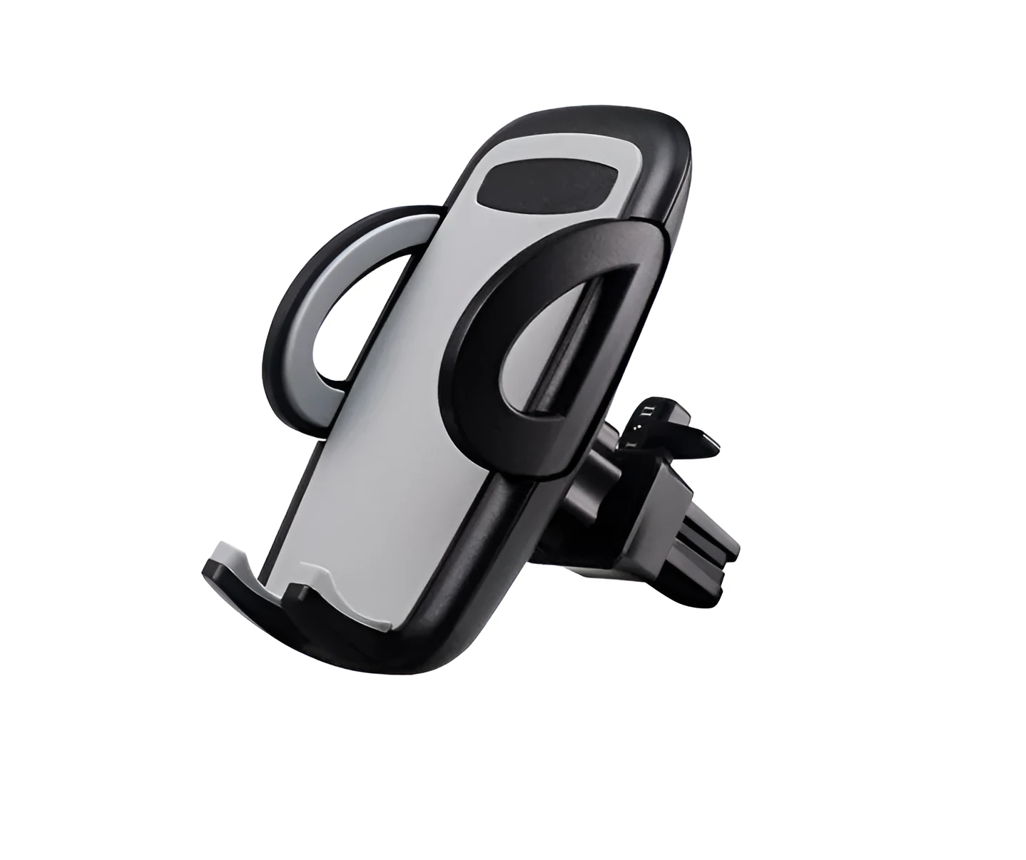 Black plastic car air conditioning outlet mobile phone holder mounted in vehicle vent