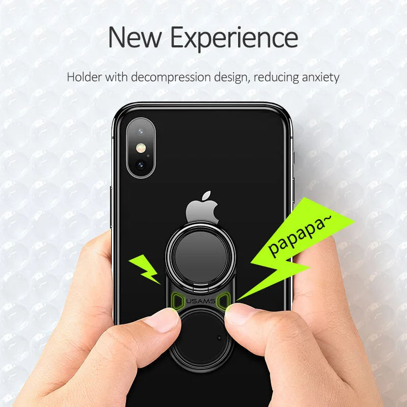 Multifunctional rotating mobile phone holder on a desk showing 360-degree swivel, adjustable angle, in Black colour