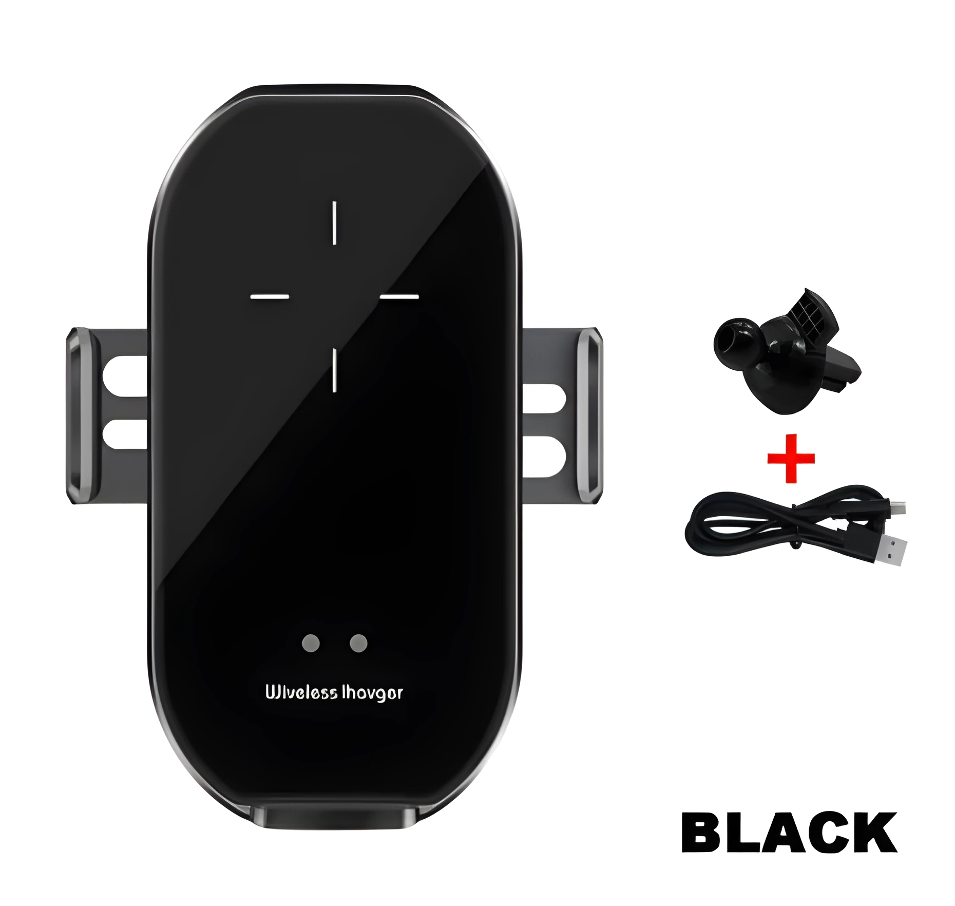 Car wireless charging mobile phone holder Magic Clip A7 in black frame on dashboard
