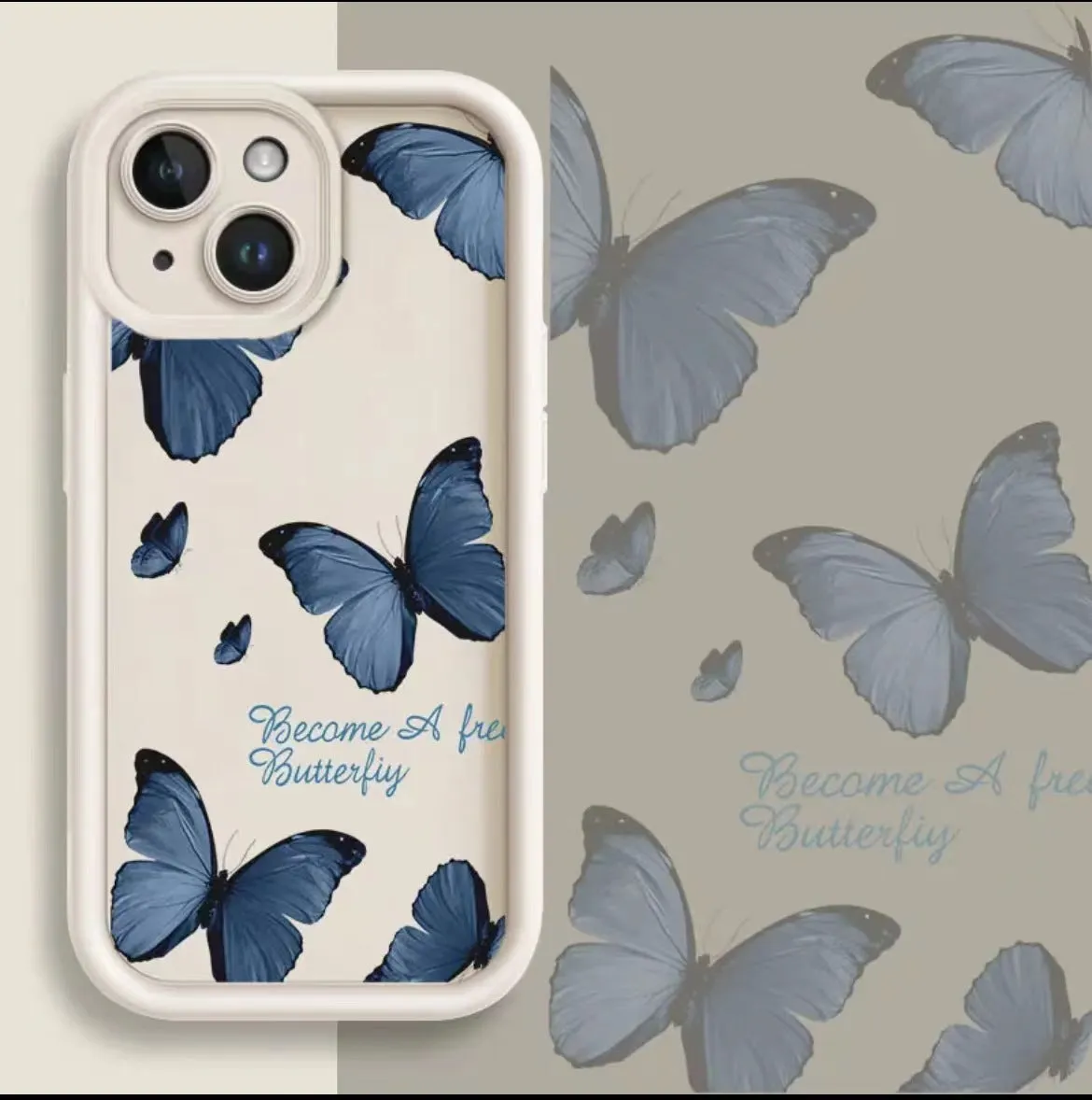Blue butterfly printed edging drop-resistant TPU phone case for iPhone in black