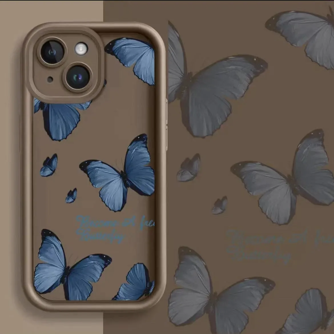 Blue butterfly printed edging drop-resistant TPU phone case for iPhone in black