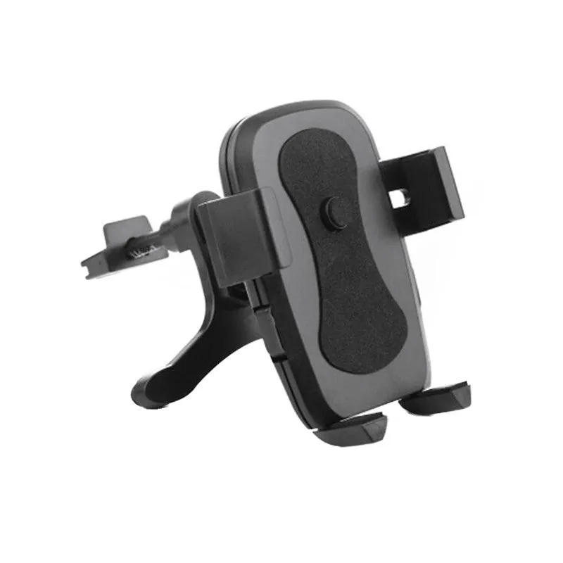 Car air outlet mobile phone holder in black with auto-lock mechanism and rotatable design