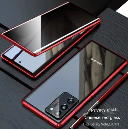 Samsung metal tempered glass anti-drop magnetic flip phone case in black with anti-peep feature