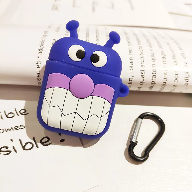 Silicone protective case for AirPods 1/2 with anti-fall cartoon animal design, Pink Butterfly Pig style