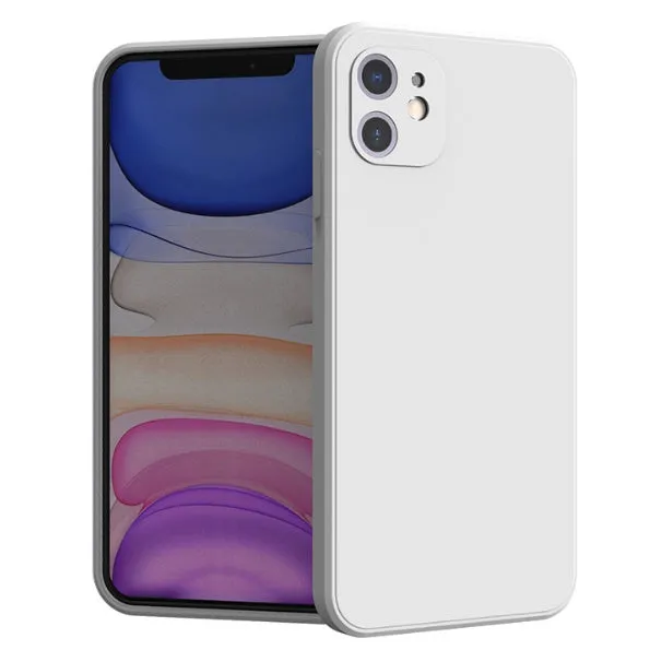 Silicone liquid phone case in black with four reinforced corners for iPhone drop protection, soft TPU finish