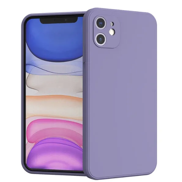 Silicone liquid phone case in black with four reinforced corners for iPhone drop protection, soft TPU finish