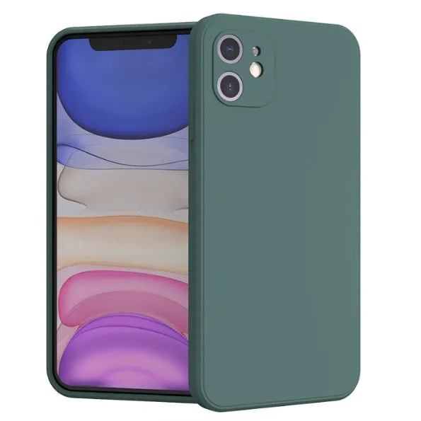 Silicone liquid phone case in black with four reinforced corners for iPhone drop protection, soft TPU finish