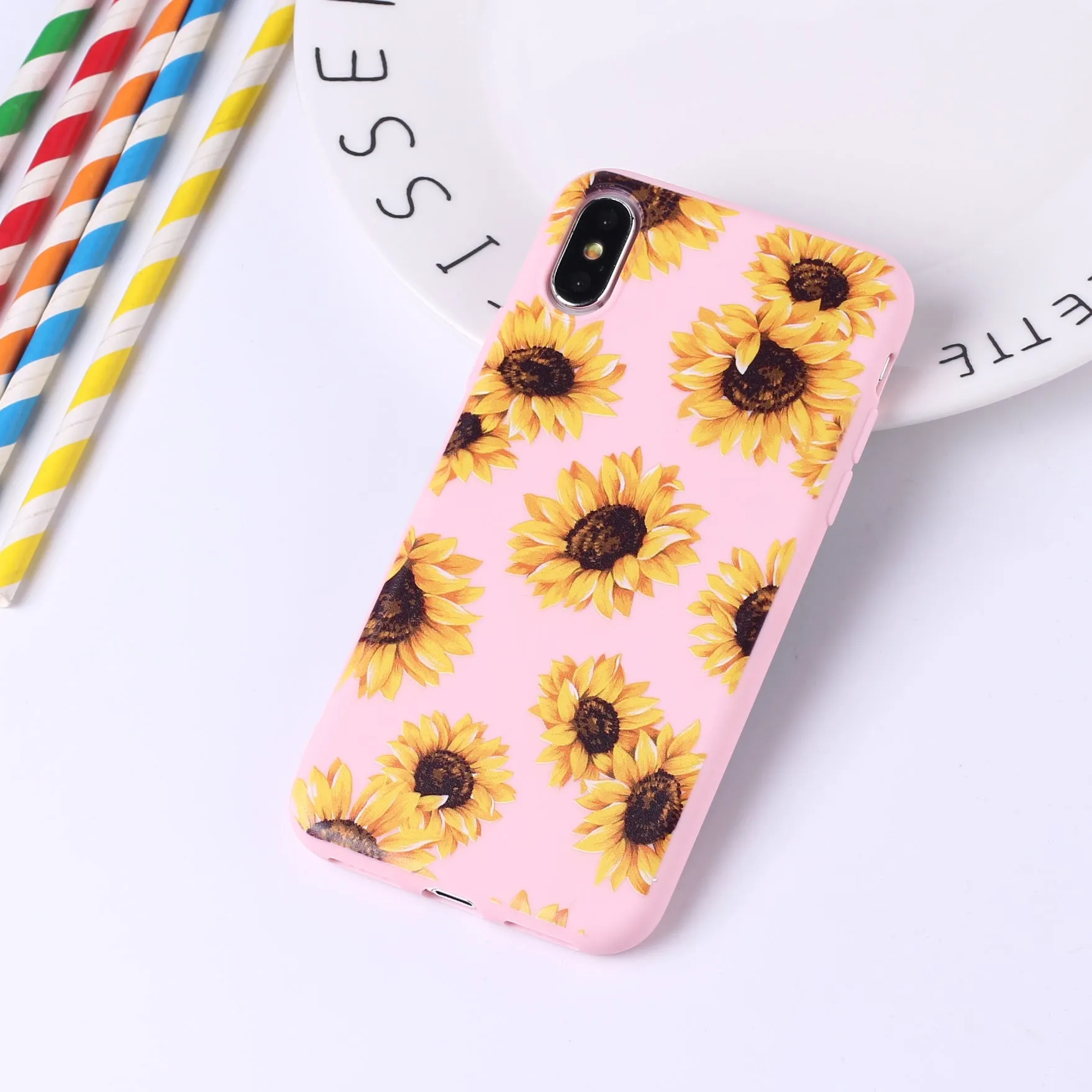 Sunflower phone case TPU back cover with painted cartoon animal design for iPhone and Samsung