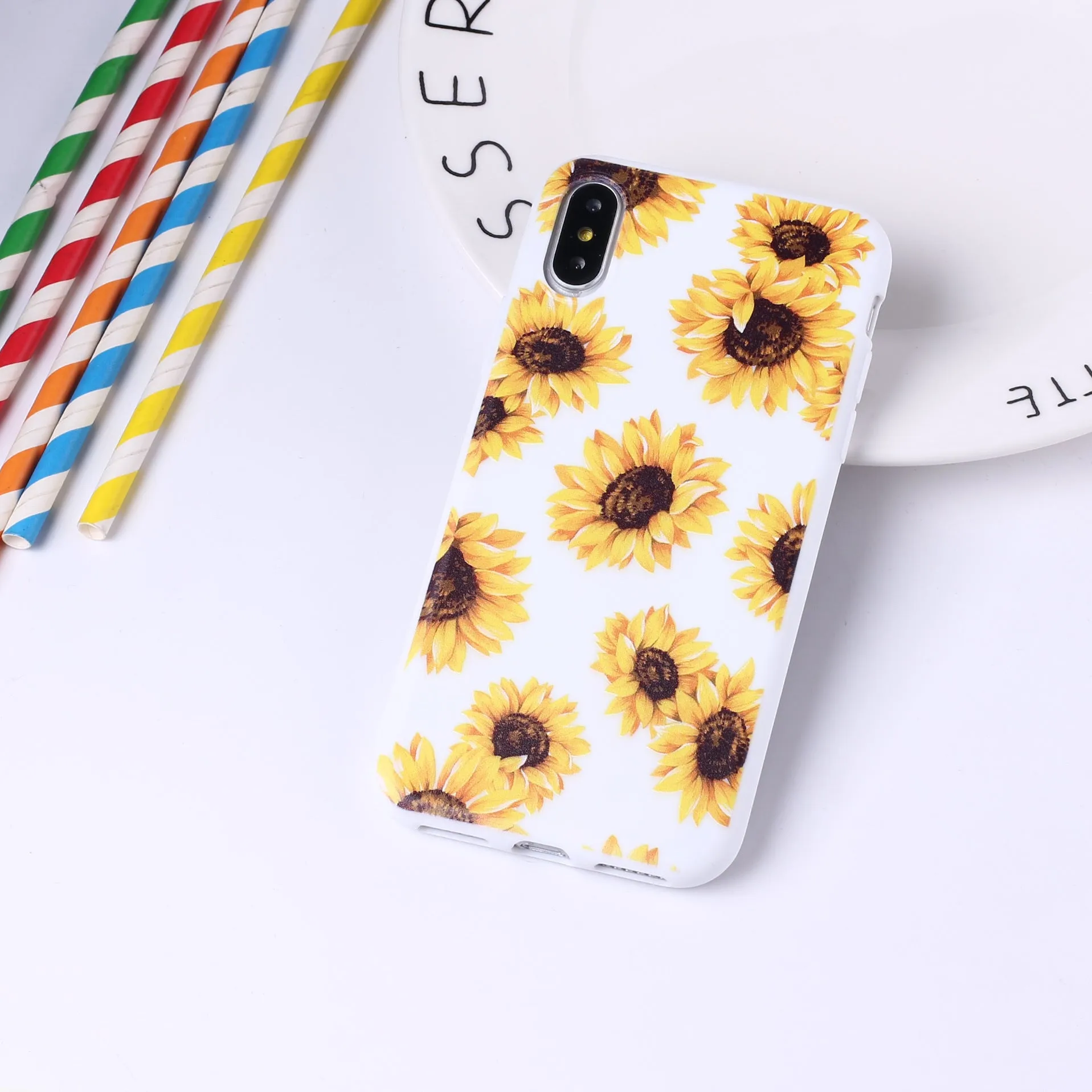 Sunflower phone case TPU back cover with painted cartoon animal design for iPhone and Samsung