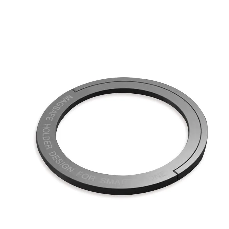 Round zinc alloy mobile phone holder on a desk, 56mm diameter, available in black or silver
