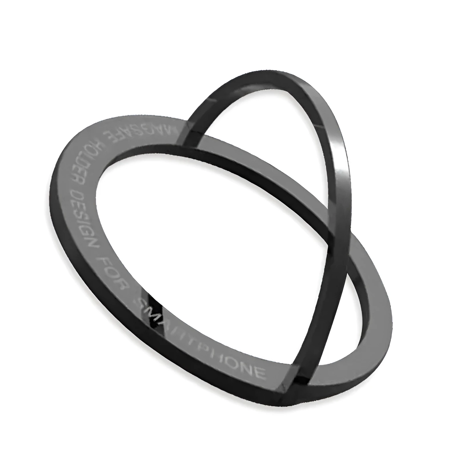 Round zinc alloy mobile phone holder on a desk, 56mm diameter, available in black or silver