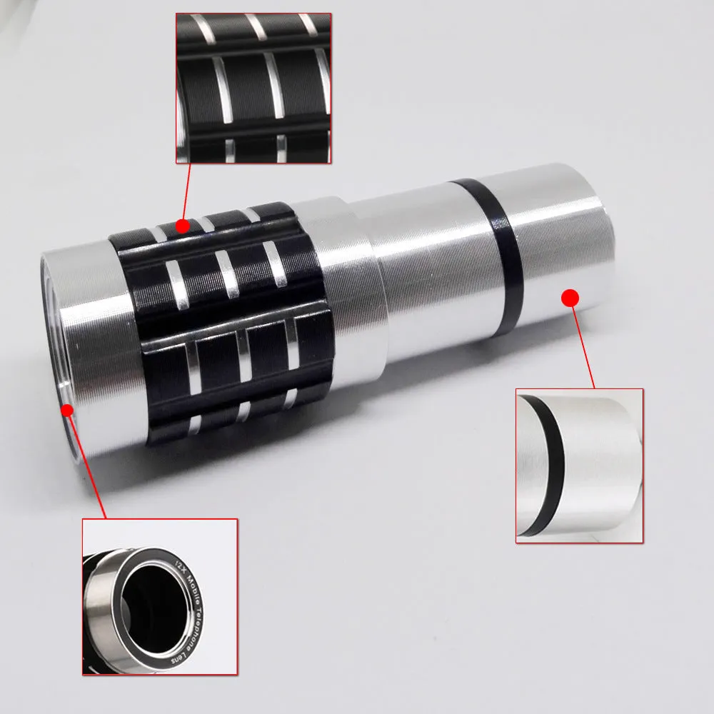 12x telescopic zoom lens with universal clip for smartphone cameras