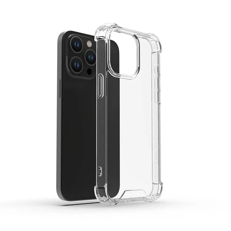 Transparent TPU PC phone case with anti-fingerprint surface and drop-resistant airbag design for iPhone