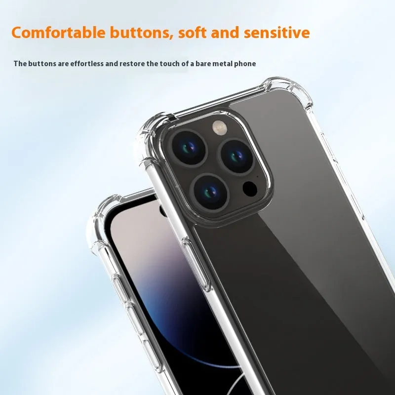 Transparent TPU PC phone case with anti-fingerprint surface and drop-resistant airbag design for iPhone