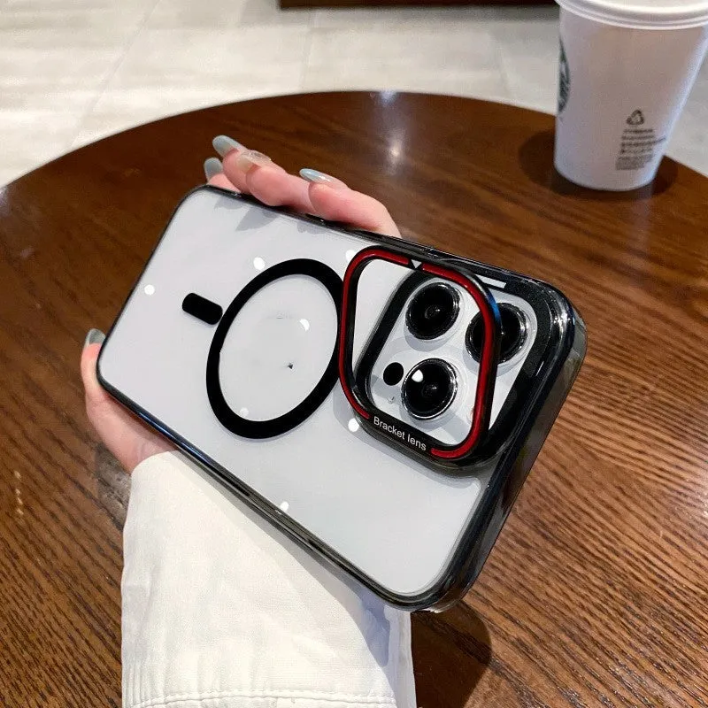 Transparent magnetic suction phone case with matte finish for iPhone 13 14 15 series in black