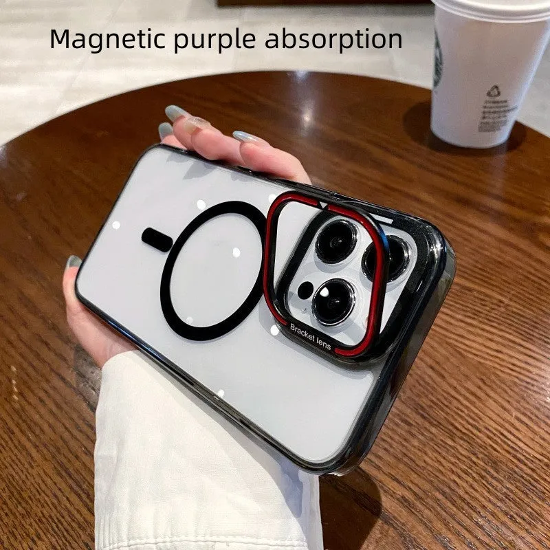 Transparent magnetic suction phone case with matte finish for iPhone 13 14 15 series in black