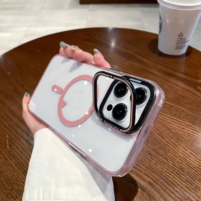 Transparent magnetic suction phone case with matte finish for iPhone 13 14 15 series in black
