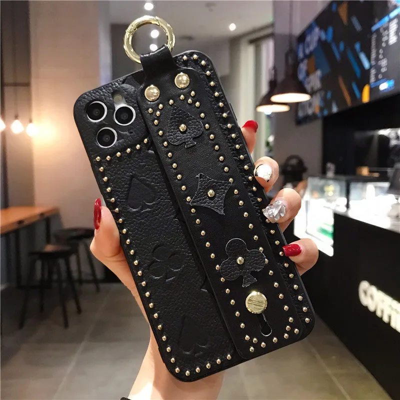 Leather willow floral handmade back cover for Apple iPhone in black