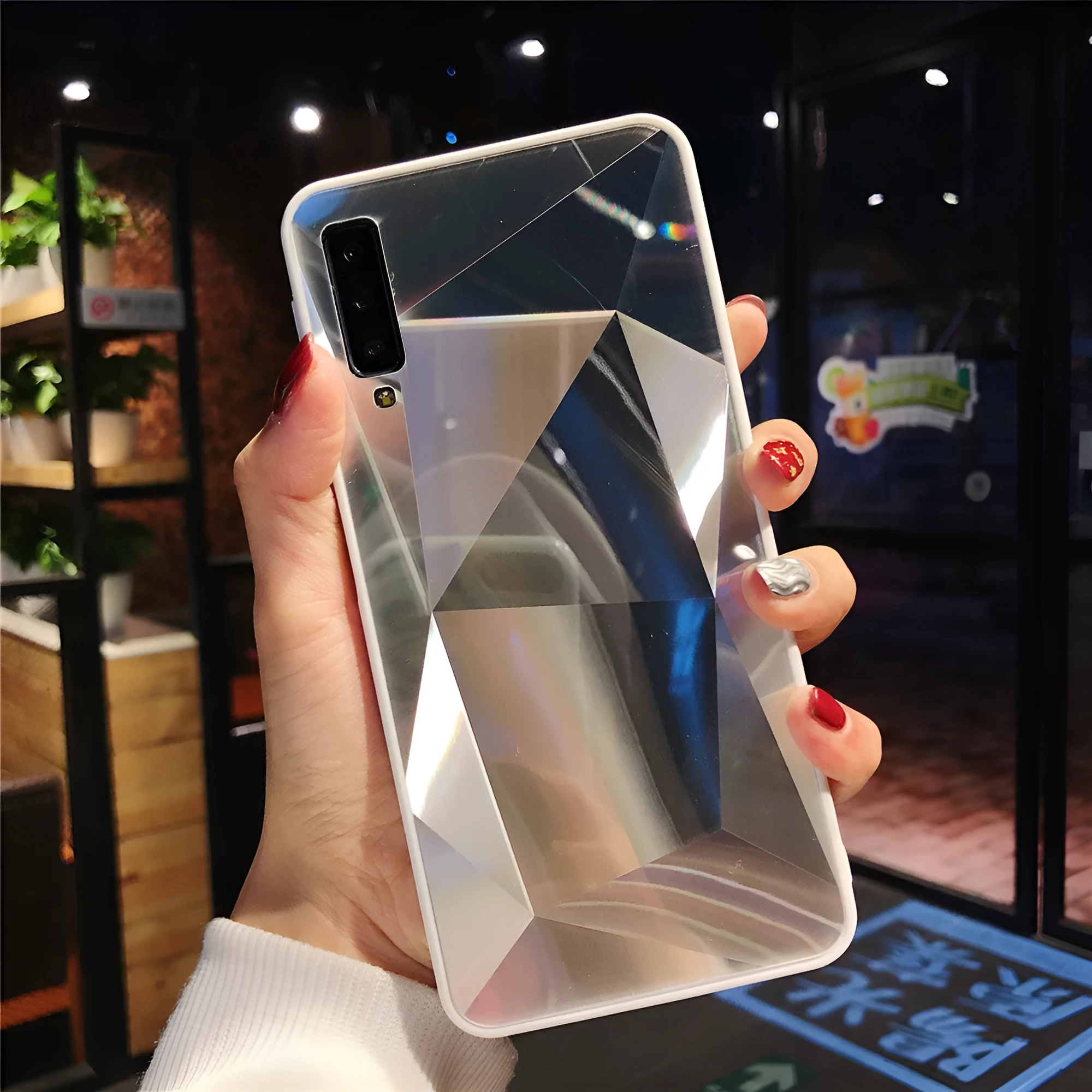 Samsung diamond pattern rhombus mirror phone case back cover in TPU and PC, black colour, for Samsung Galaxy