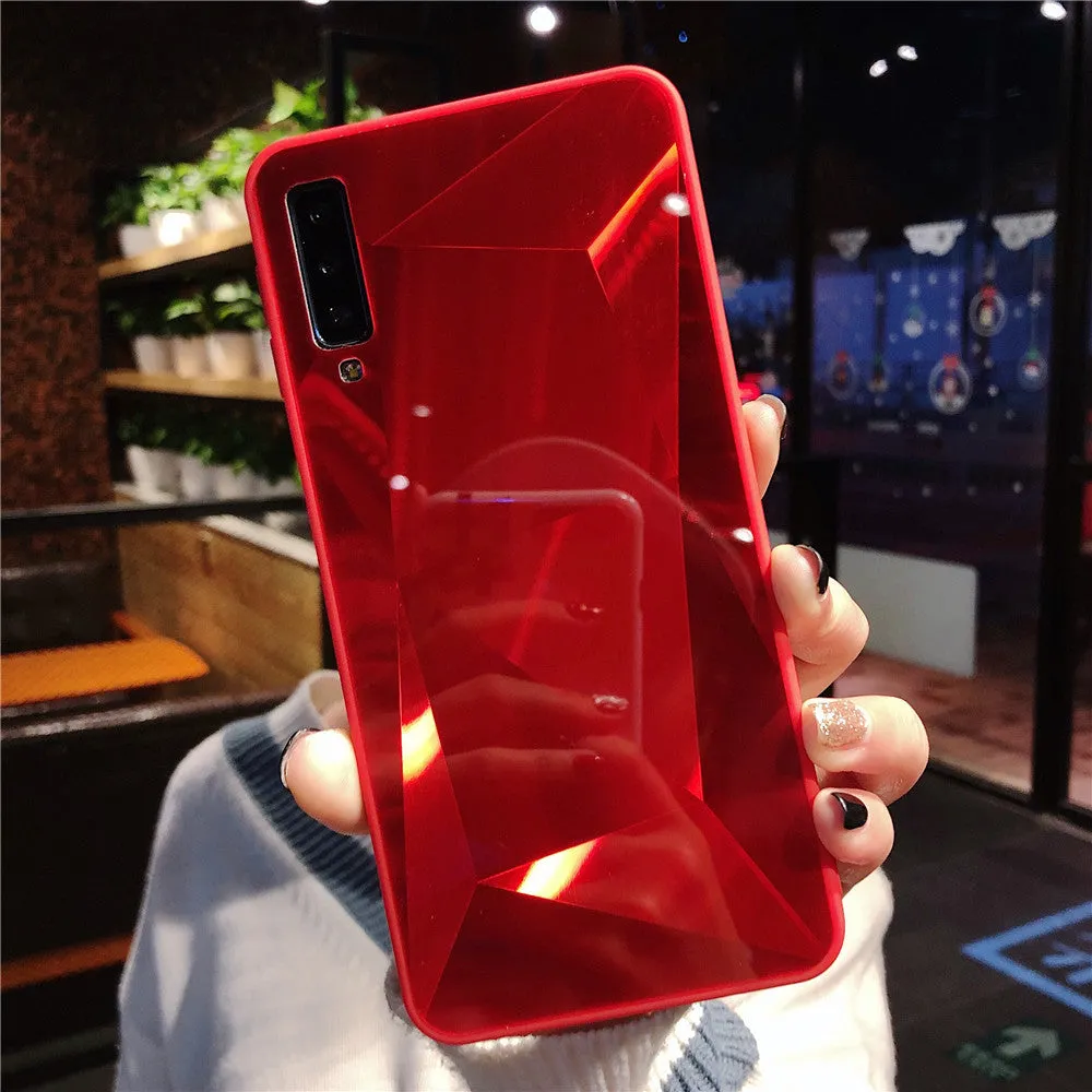 Samsung diamond pattern rhombus mirror phone case back cover in TPU and PC, black colour, for Samsung Galaxy