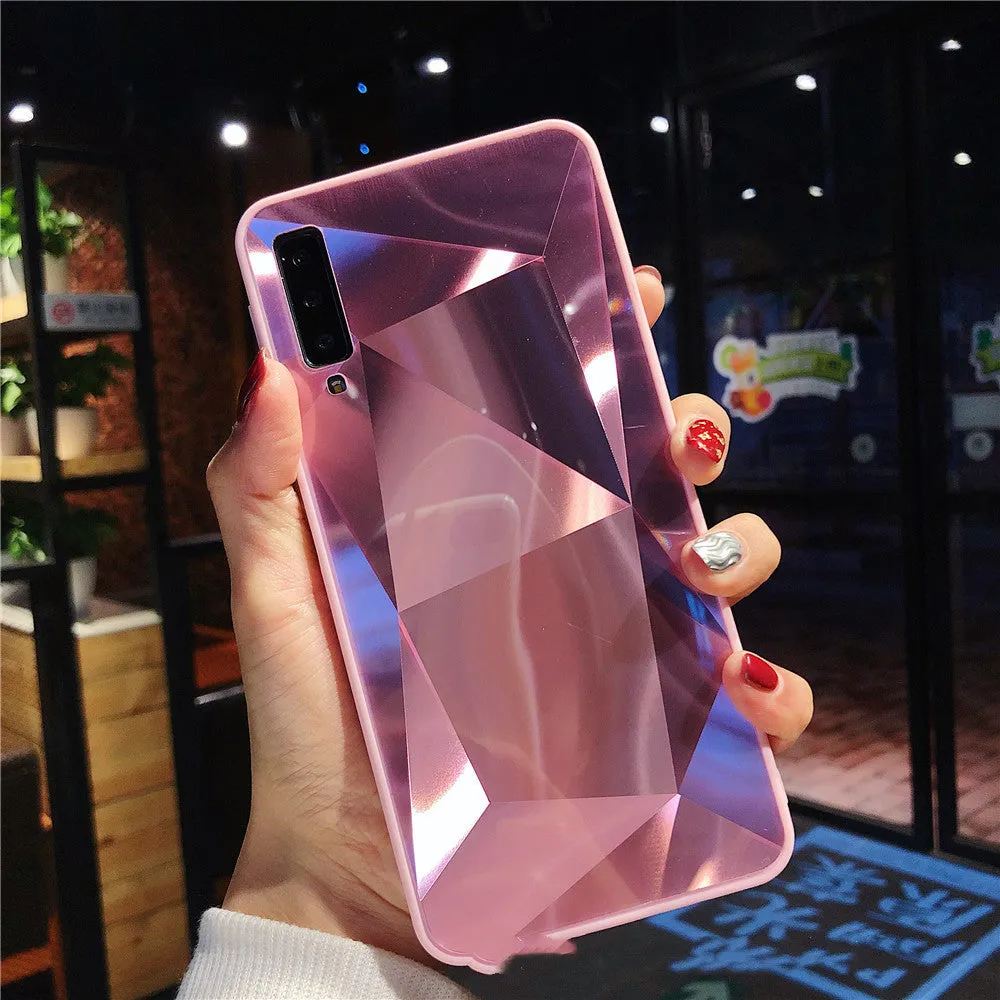 Samsung diamond pattern rhombus mirror phone case back cover in TPU and PC, black colour, for Samsung Galaxy