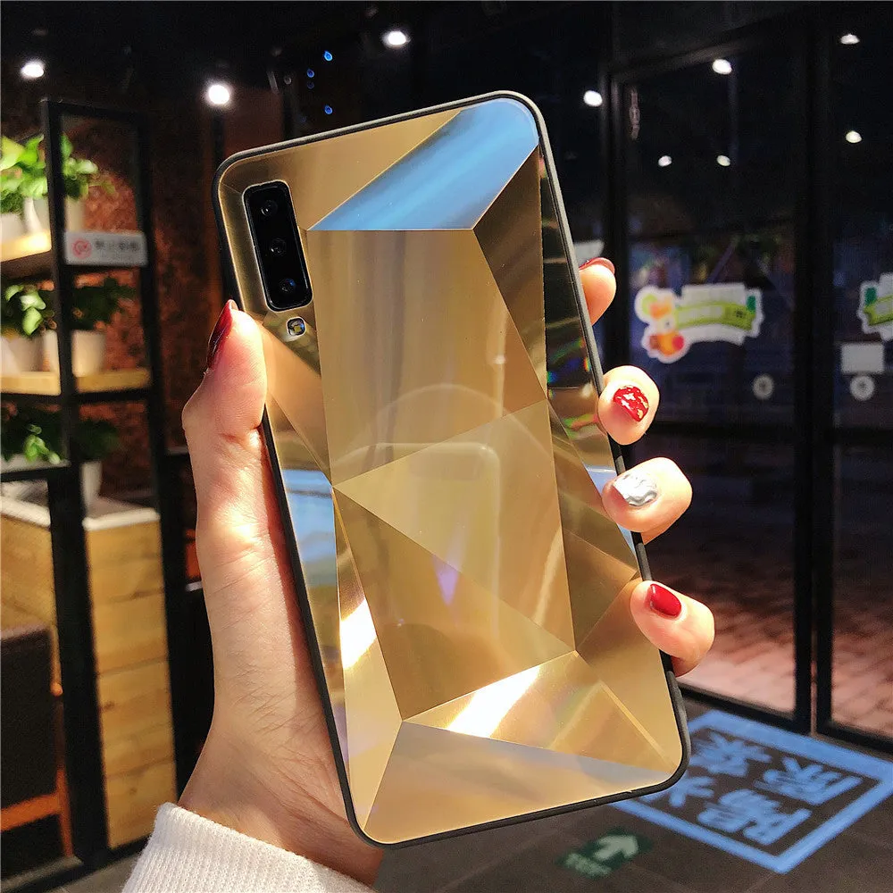 Samsung diamond pattern rhombus mirror phone case back cover in TPU and PC, black colour, for Samsung Galaxy