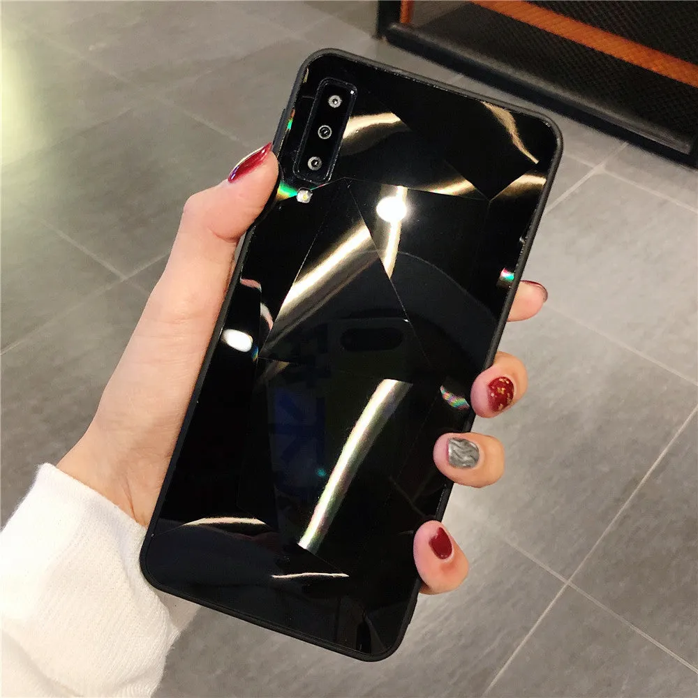 Samsung diamond pattern rhombus mirror phone case back cover in TPU and PC, black colour, for Samsung Galaxy