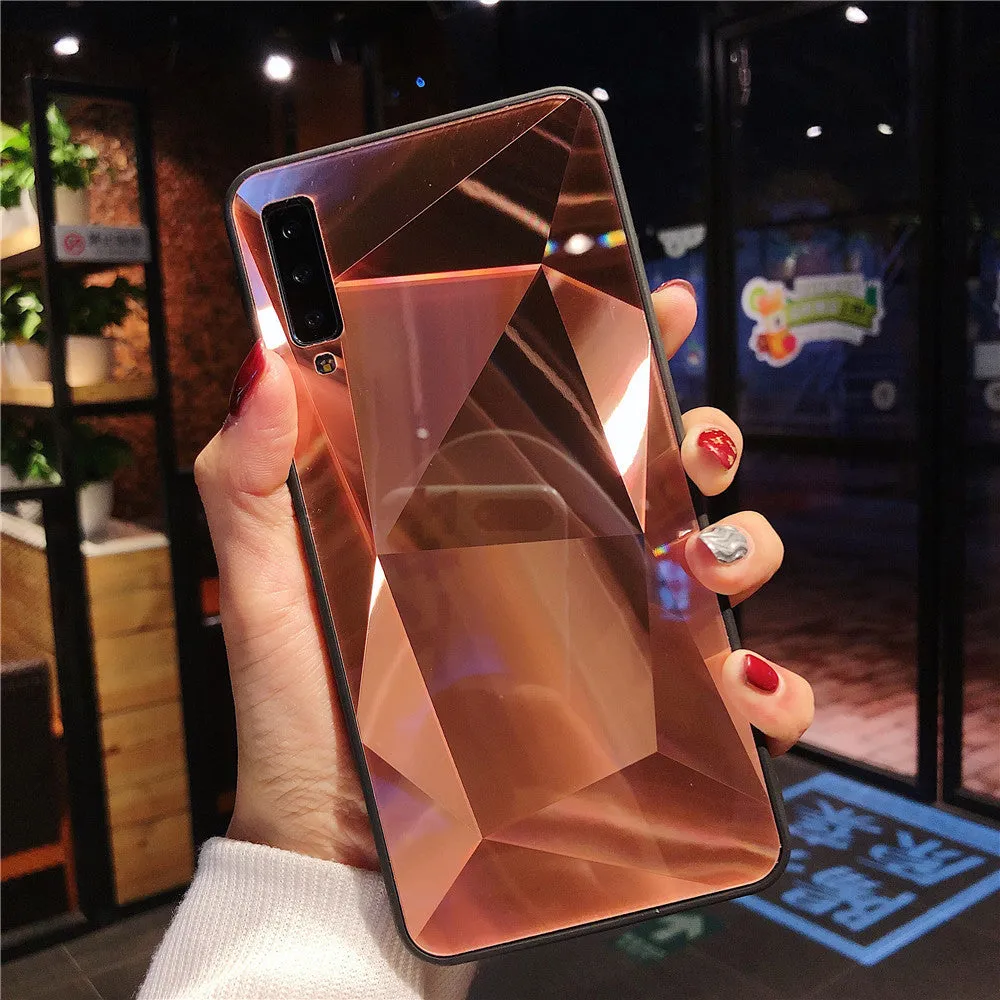 Samsung diamond pattern rhombus mirror phone case back cover in TPU and PC, black colour, for Samsung Galaxy