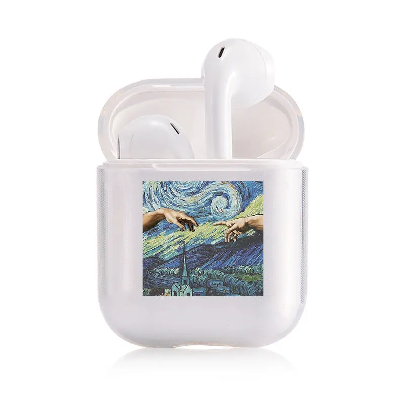 Clear transparent plastic protective cover for Apple AirPods case.