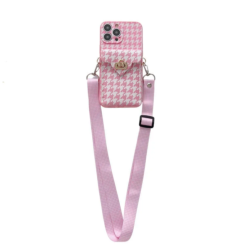 Cross-body lanyard phone case in black TPU for iPhone with detachable strap