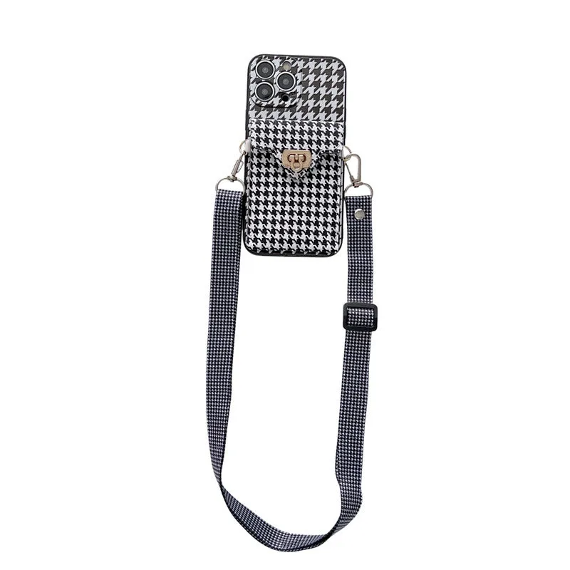 Cross-body lanyard phone case in black TPU for iPhone with detachable strap