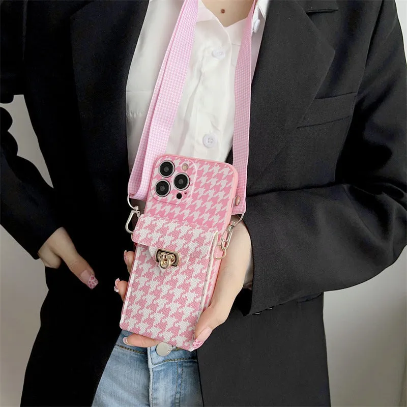Cross-body lanyard phone case in black TPU for iPhone with detachable strap