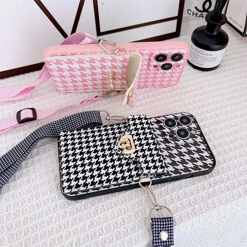 Cross-body lanyard phone case in black TPU for iPhone with detachable strap