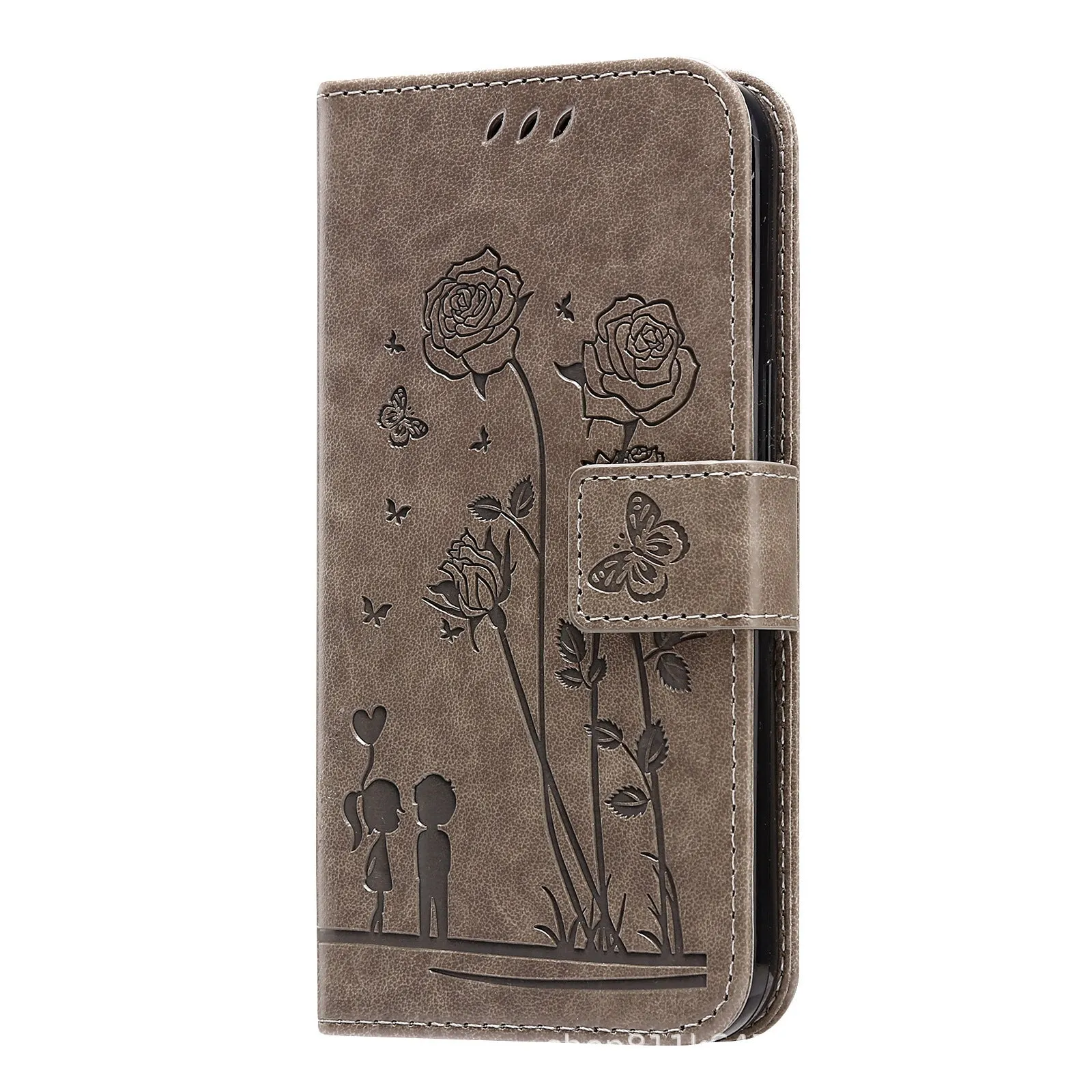 Flip mobile phone protection leather cover for Samsung S22 in gray with PU TPU construction