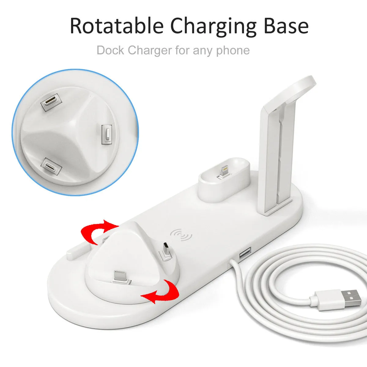 Black or white three-in-one wireless charging bracket for Apple Watch and AirPods with USB connectivity