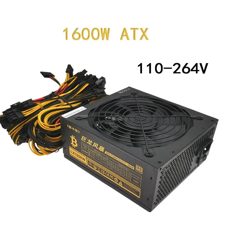 Black server power supply unit with multiple connector interfaces including 12 graphics card power ports